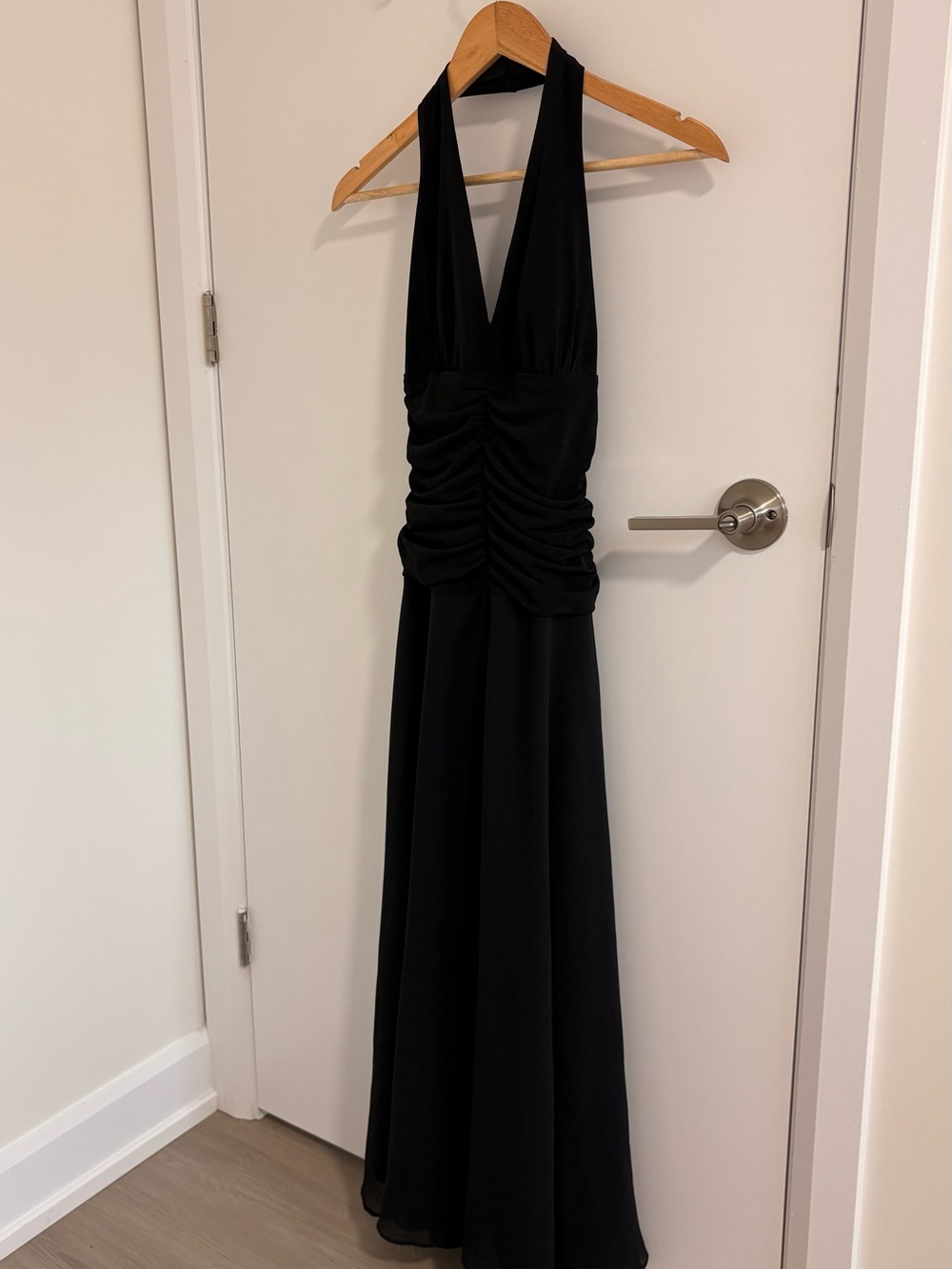 JS Boutique Black Halter Ruched Waist Gown